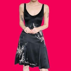 Karen Millen silk black mini dress bird embroidery